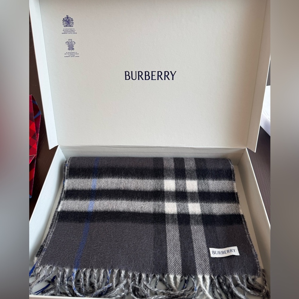 🎁 NIB Burberry Grey & Blue Men's Scarf